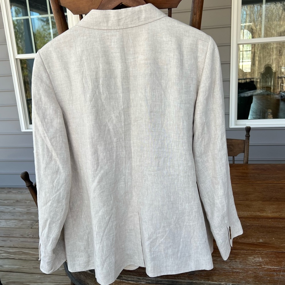Talbots Linen Blazer Light Beige Classic Neutral One Button Women’s Size 16 - Picture 3 of 16